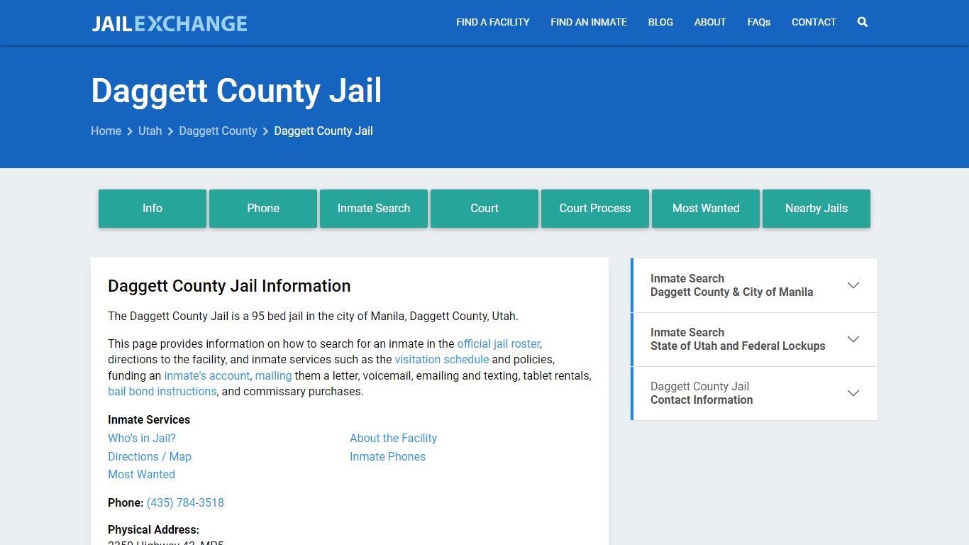 Daggett County Jail, UT Inmate Search, Information