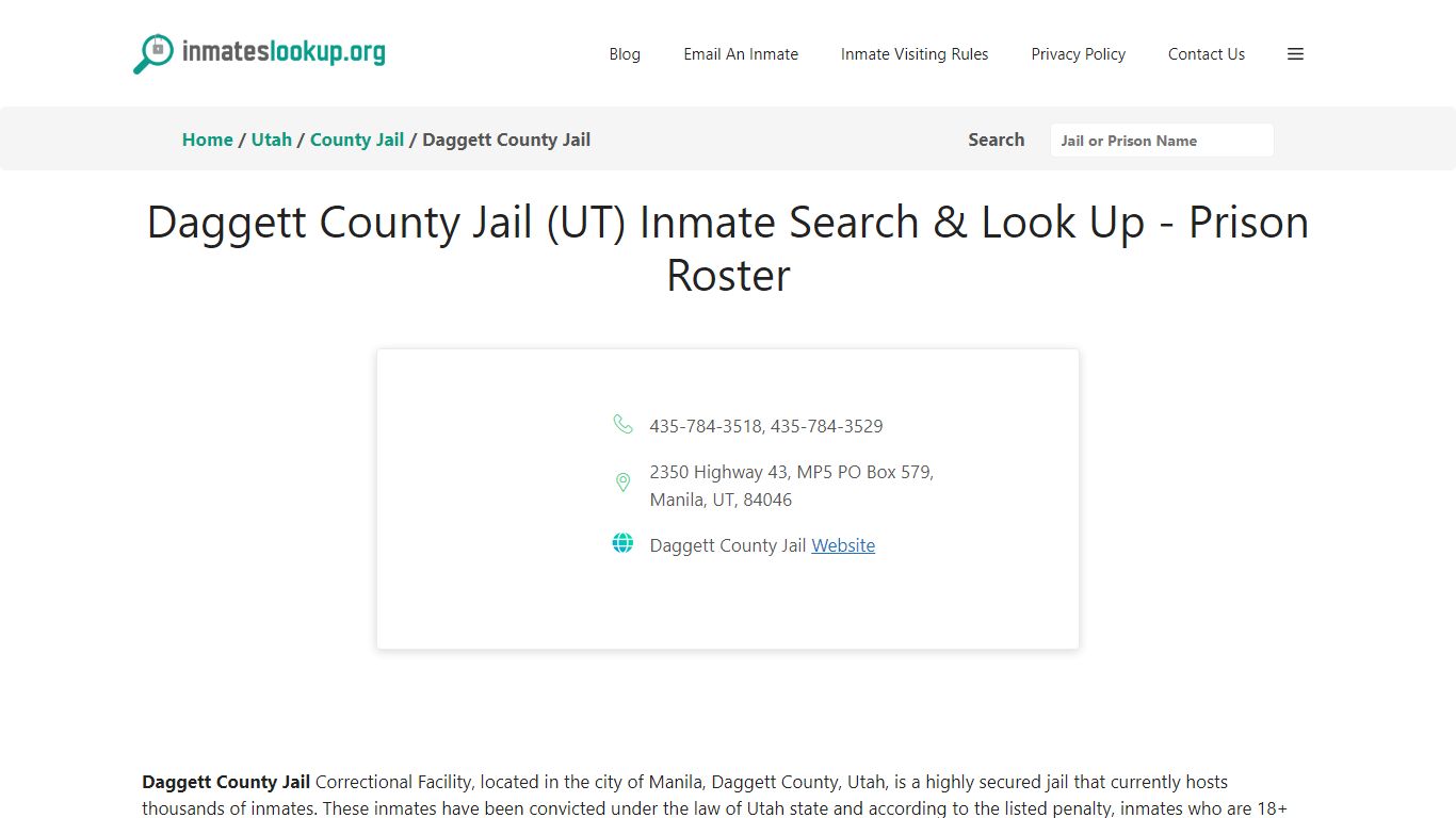 Daggett County Jail (UT) Inmate Search & Look Up - Prison Roster